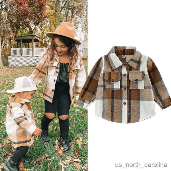 

jackets kids baby girl boy plaid shirt jacket casual lapel long sleeve button up cardigan jacket coat 0-4years r230810, Blue;gray