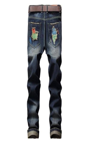 

new arrival brush paint broken hole jeans men trend tide fashion casual mens cotton plus size 2833 34 36 38 40 424258837, Blue