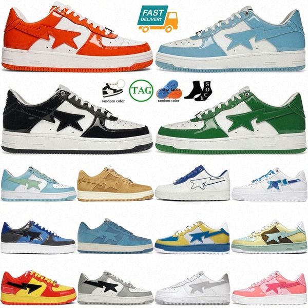 

bapastas sk8 sta patent leather green black white brown ivory pink purple camo grey orange running shoes plat-forms flats skateboardinga3bc#