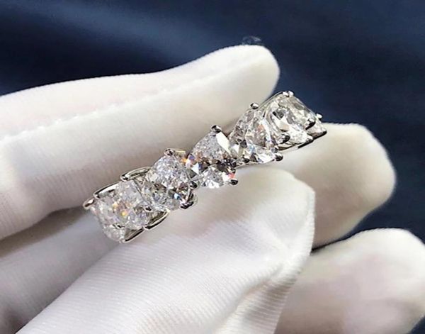 

925 sterling silver dropshaped cut row diamond platinu moissanite engagement wedding band rings for women gift7612323, Golden;silver