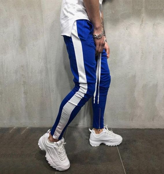 

autumn pencil pants men039s casual sports pants color matching hip hop fitness foot zipper stitching trousers multicolor 02335534246, Black