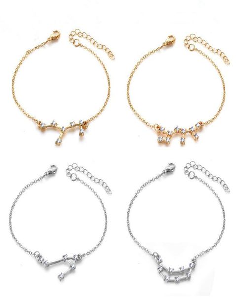 

designer 12 zodiac bracelet diamond alloy silver gold plated constellation chain wristbands fashion jewelry accessories whole1890921, Golden;silver