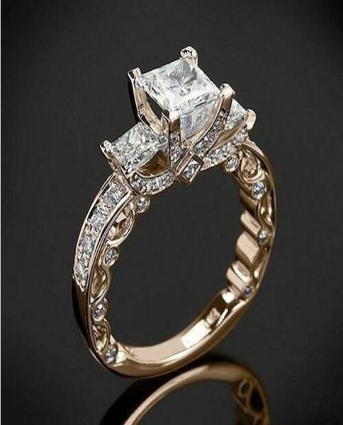 

victoria wieck vintage jewelry 925 sterling silverrose gold fill three stone princess cut white z cz diamond party women wedd8388430, Slivery;golden