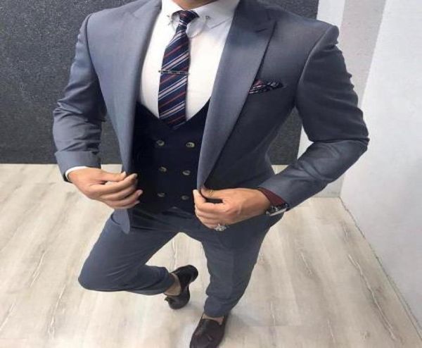 

new arrival wedding tuxedos for groom costume homme slim fit men suits set navy blue vest blazer terno masculino 3 pieces8085641, White;black