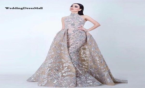 

weddingdressmall long high neck glitter saudi arabic women evening dresses with detachable skirt avondjurken custom made7416445, Black;red