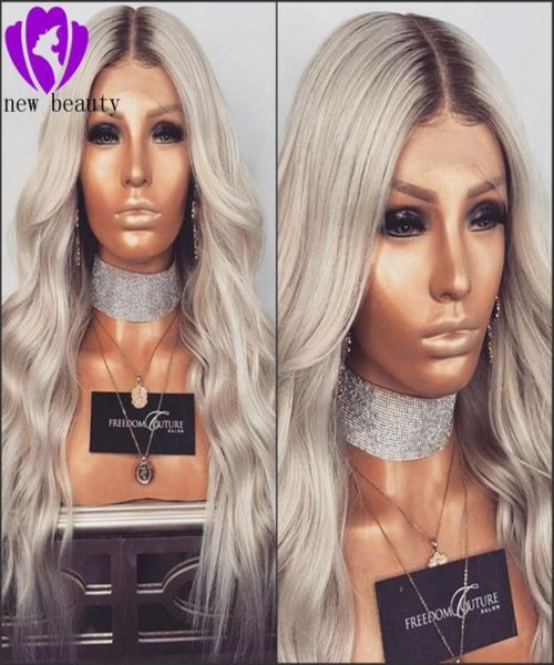 

deep middle part 30inches long wave ombre gray lace front wig with baby hair glueless heat resistant synthetic wigs for women5595974, Black