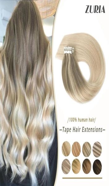 

zuria straight hair mini tape in human extensions invisible skin weft adhesive mixed color 12quot16quot20quot 100 natural r64916669475296, Black;brown
