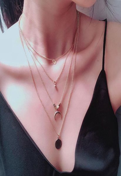 

neck pendants women multilayer retro necklace boho style fourlayer tassel moon disc metal pendant necklaces5542687, Silver