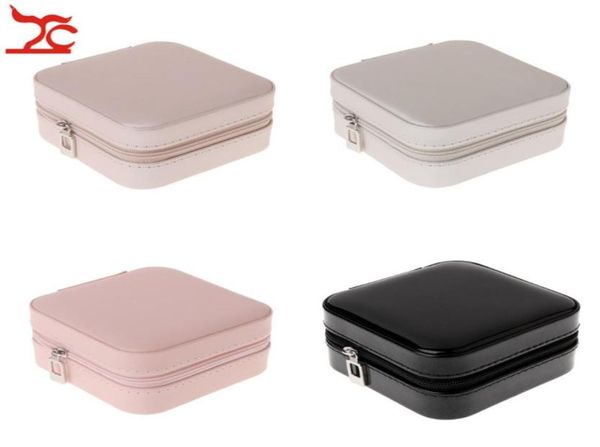 

portable travel jewelry case women stud box cosmetic zipper leather necklace storage organizer case ring earring package travel gi1448179, Black;white