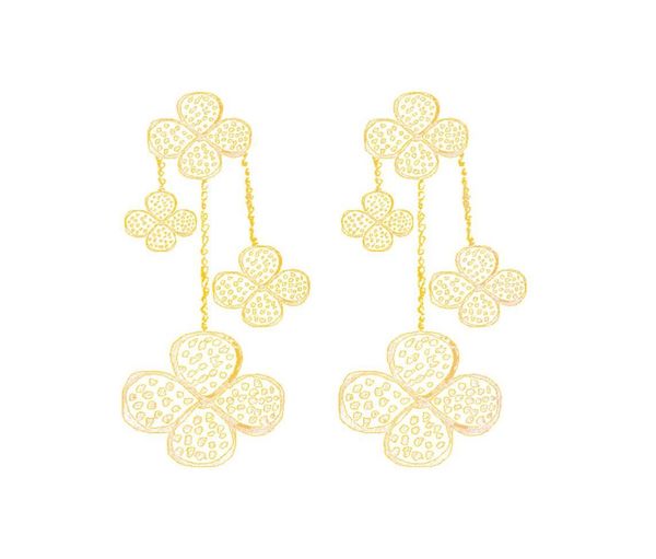 

full stones pavedflowers charms 3 clovers dangle chandelier earrings jewelry women ladies plant element mothers09447252, Silver