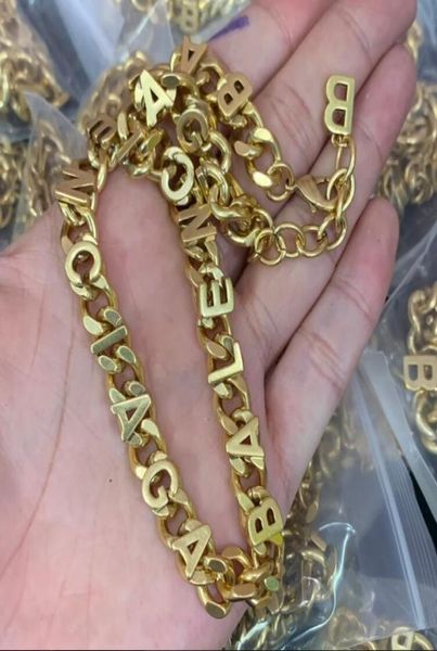 

titanium steel great b letter thick chain necklace female exaggerated temperament retro glamorous earrings women punk 18k gold pla2147378, Black