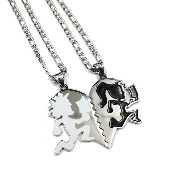 

ine pair of stainless steel pendant charm icp white black hatchetman hatchet man girls juggalo couple heart necklace 4mm 240398962105, Silver