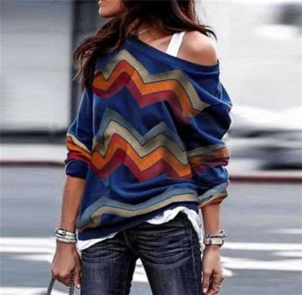 

women blouses off shoulder striped print pullover jumpers casual knitted long sleeve blouse shirt289v7451556, White