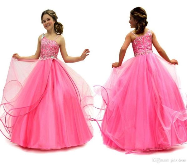 

flower girls pageant dresses spaghetti beadings pink glitz ball gowns prom gowns wedding party birthday gifts kids party dresses7003847, White;red
