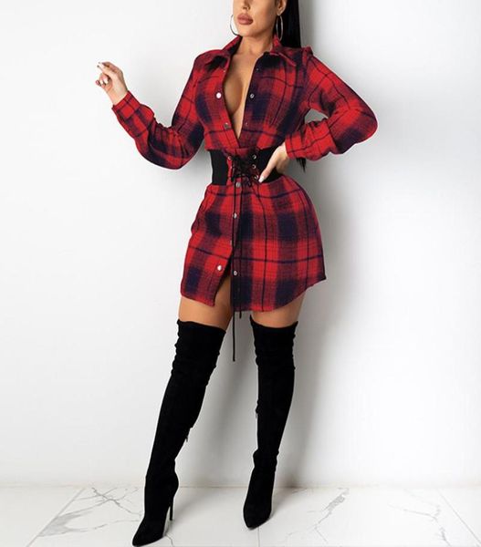

winter plus size plaid shirt mini feminina short print dress women turndown collar3448066, Black;gray