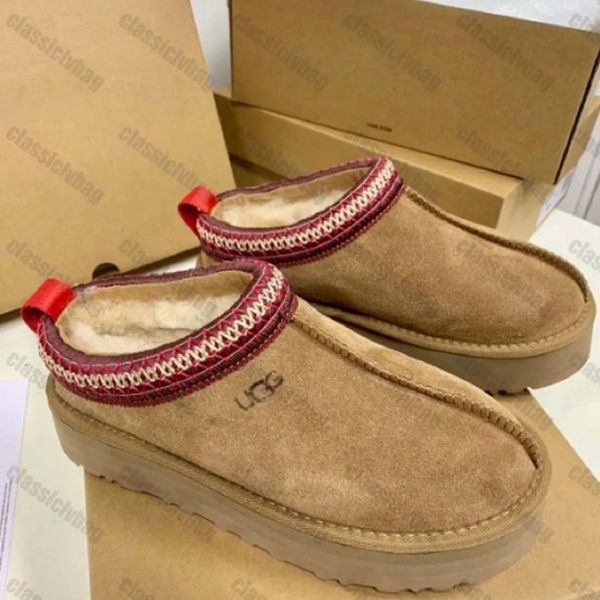 

eur35-43 slippers chestnut fur slides sheepskin shearling tazz new mules women men ultra mini platform boot slip-on shoes suede upper comfor, Black