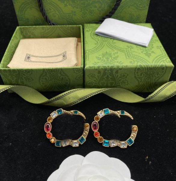 

vintage colored diamond charm earrings crystal studs steel stamps double letter designer eardrops gift box9919097, Golden