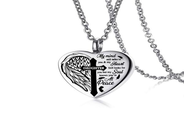 

gothic cross stainless steel urn necklace angel wing heart box keepsake pendant memorial jewelry for human or pet9542154, Silver