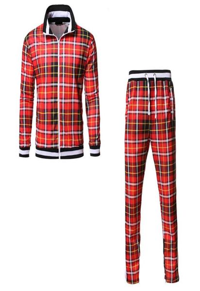 

tracksuit men autumn fashion plaid casual 2 pieces sets jacketpants sportswear sports suit8008268, Gray