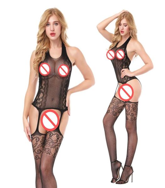 

sleeveless onesie one piece bodystocking underwear lingerie bodysuit bodysocks nightwear sleepwear fishnet open crotch5754327, Black