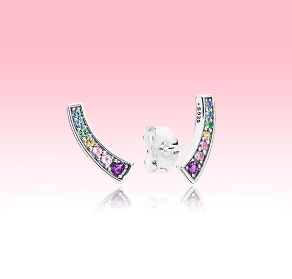 

colorful cz diamond stud earring authentic 925 silver women summer jewelry with original box for rainbow earrings3941642, Golden;silver