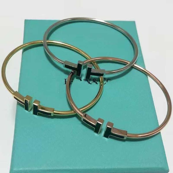 

designer double t bracelet women's black enamel opening 925 sterling silver rose gold small and exquisite diamond t-shaped fashion styl