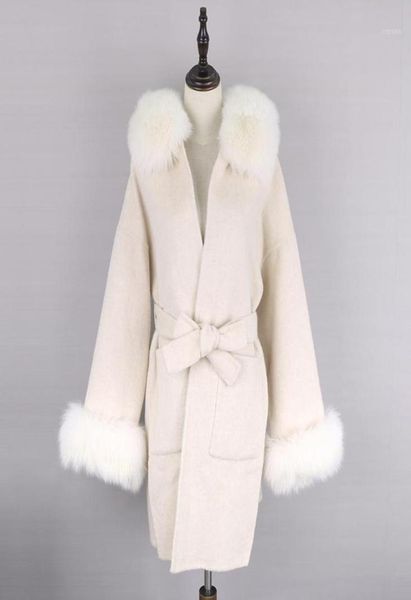 

women039s fur faux winter jacket women natural collar cashmere wool blends outerwear streetwear oversize2022 real coat8712213, Black