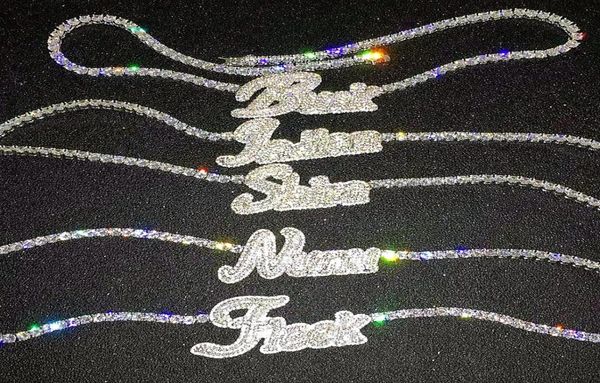 

custom name cursive letters necklace with tennis chain for women micro pave pendant solid back hip hop rock jewelry4913133, Silver