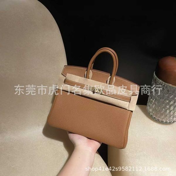 

original h ermes brikis's tote bags wholesale handmade original togo leather wax thread handheld bag women's with real logo