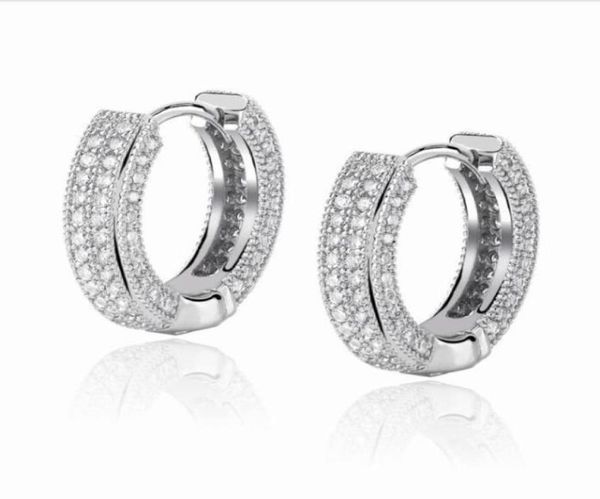 

18k gold plated copper zircon hoop earrings men women hip hop jewelry iced out stud earings bling diamond earring for girls56990986831123, Golden;silver