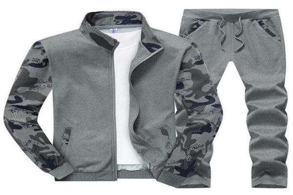 

men039s tracksuits 2022 tracksuit men casual sporting camouflage patchwork sweatshirt pants track suit ropa spring streetwear7656667, Gray
