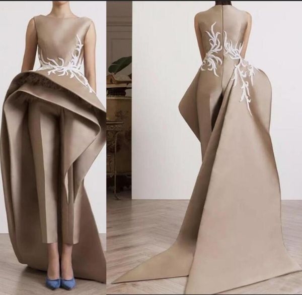 

fashion prom party dresses satin formal evening jumpsuits with pants women wear ruffles sweep train peplum lace appliques party go8826431, Black