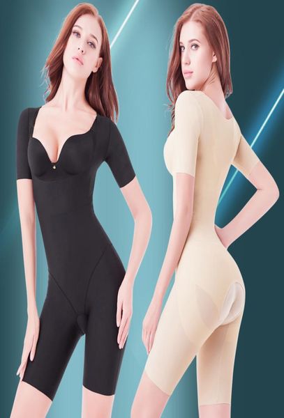 

shaper slimming underwear female postpartum bodysuit open crotch midi sleeve spandex shapewear waist corset girdle 478750887, Black;white
