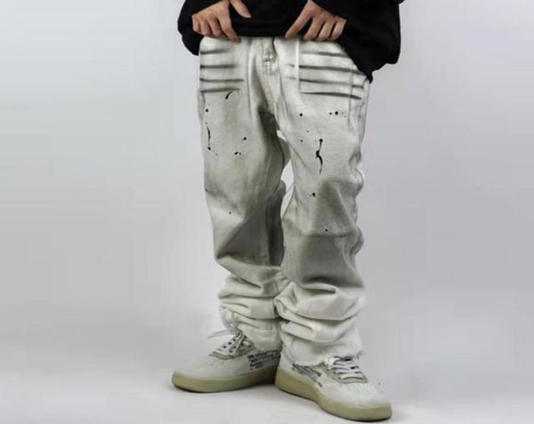 

gradient retro white mens jeans streetwear straight oversized ripped casual denim trousers7935524, Blue
