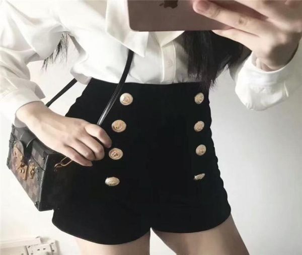 

new design fashion women039s high waist velvet gold color buttons double breasted shorts boot cut short pants smlxl9997068, White;black