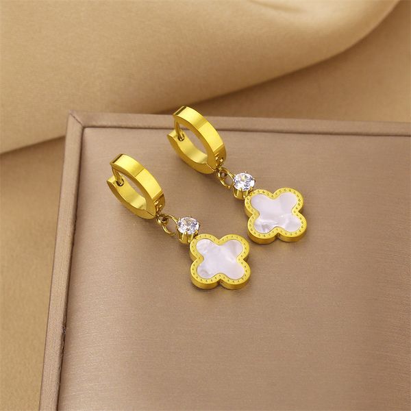 

beautiful gold plated 4 leaf clover charm earring huggie earring for women gift, Golden