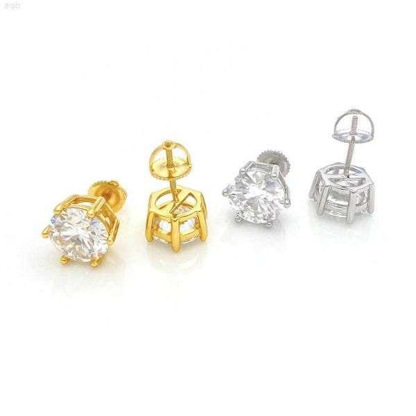 

wholesale round bling classic 6 prong fashion 2 carat vvs moissanite men jewelry 925 silver earrings, Golden