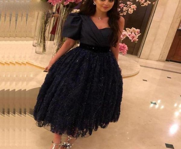 

shiny tea length evening dresses one shoulder pleats short sleeves prom dress sequins lace cocktail party gowns formal vesti1056565, Black;red