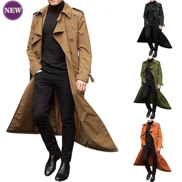 

men's trench coats simple windbreaker 2023 extended belt double breasted coat fashion casual jacket clothing 230804, Tan;black