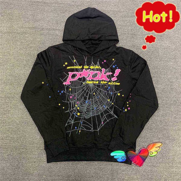 

hip hop web puff print sp5der 555555 hoodie men women young thug angel spider sweatshirts heavy fabric pullover t220722tgow, Black