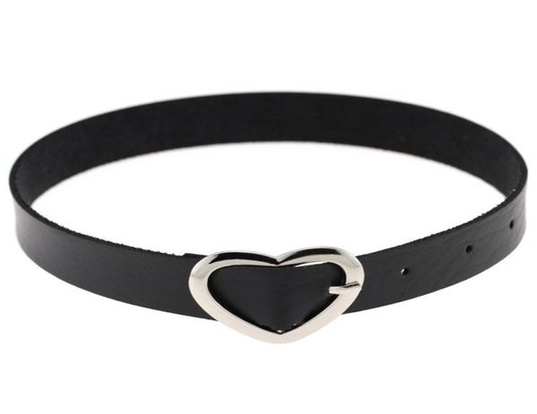 

gothic metal heart love choker necklace pin buckle adjustable leather pu women collar bracelet bangle cuff fashion jewelry1403561, Golden;silver