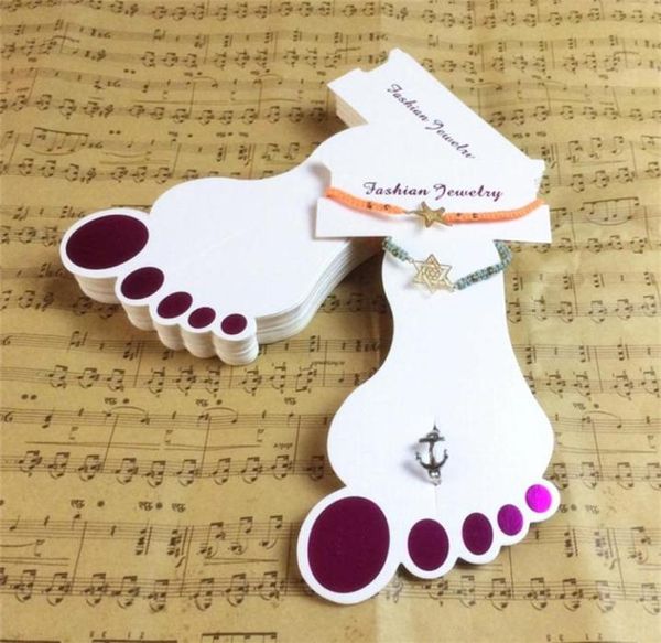 

200pcs fashion foot shape anklet cards 2in1 jewelry showing stand ivory board display paper anklet holder t400131303570468