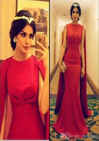 

2016 new red carpet celebrity dresses with long chiffon cape wrap arabic pakistani prom evening gowns mermaid custom made2389143, Black;red