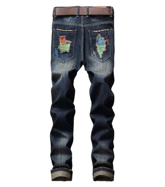 

new arrival brush paint broken hole jeans men trend tide fashion casual mens cotton plus size 2833 34 36 38 40 426500319, Blue