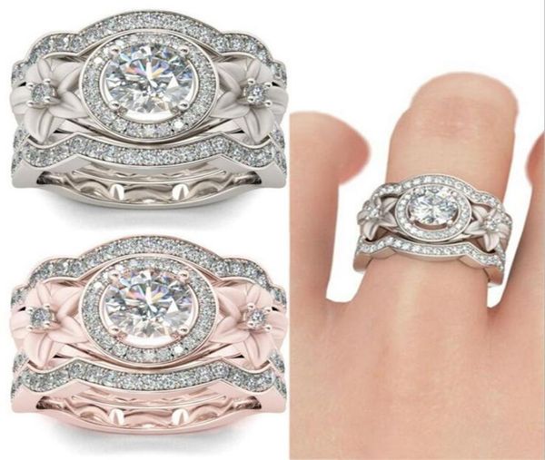 

2020 vintage fashion jewelry 925 sterling silver 3 pcs rings flower ring cz diamond women wedding engagement band ring for lovers7436428, Slivery;golden