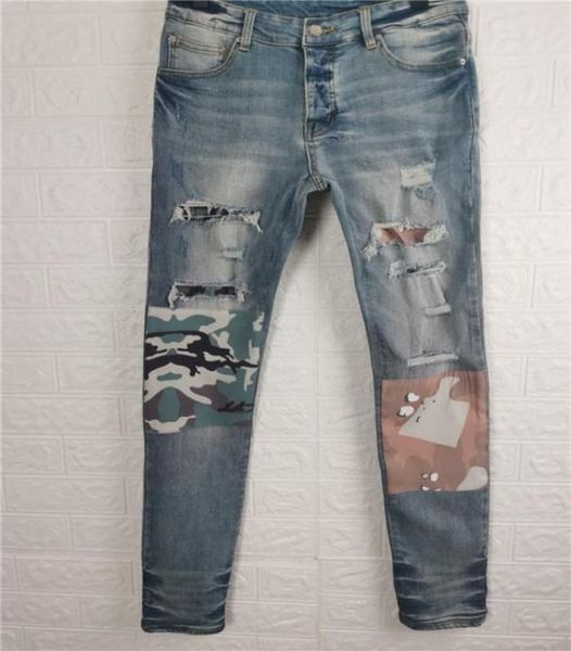 

mens designer patchwork breathable slimleg casual elasticity jeans business style denim pants fashion club clothing for male hip 7997197, Blue
