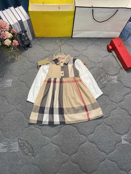 

luxury designer baby clothes girl dress fashion kids long sleeved frock size 90-140 cm chest letter logo decoration child skirt, Red;yellow