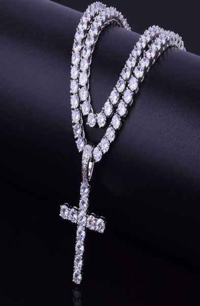 

iced out zircon pendant with 4mm tennis chain necklace set men's hip hop jewelry gold silver cz pendant necklace9424908