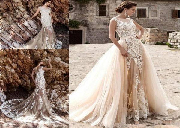 

champagne vintage lace detachable skirt wedding dresses 2020 detachable wedding dress train vestido de noiva bridal gowns bea1280622, White