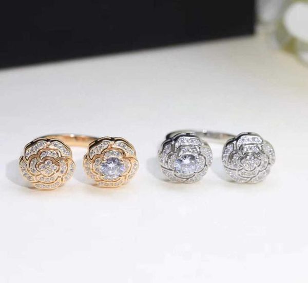 

fashion camellia ring women039s hollow opening design s925 sterling silver brand jewelry rose gold platinum exquisiteluxurious 1547291, Golden;silver